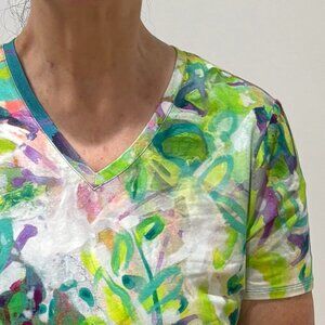 🎁 Sale! 🎁 Claire Desjardins watercolor V-neck short-sleeve bamboo tunic, M